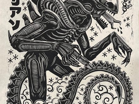 Alien Linocut Poster Cheap