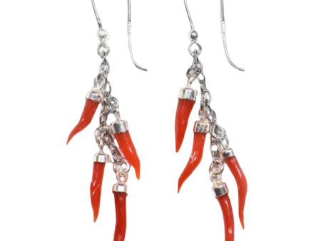 Orecchini Corno Portafortuna - Corallo rosso ed Argento 925 Online Hot Sale