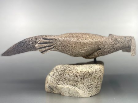 Whalebone-Apangalook;  Utuqsiq: Carved Otter on Baleen Spindle w Bone Base Online Sale