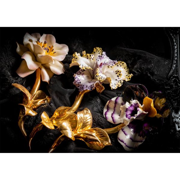 Orchidea con gambo oro in porcellana di Capodimonte Fashion