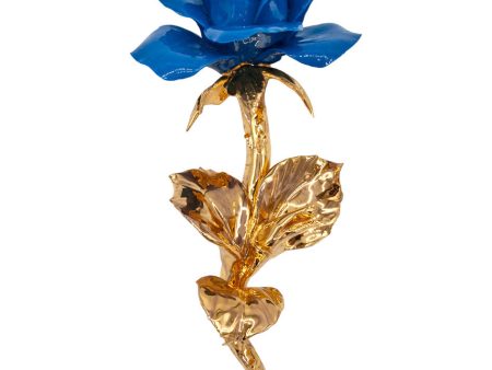 Rosa Blu con gambo oro in porcellana di Capodimonte Online Hot Sale