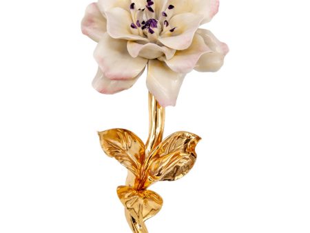 Camelia con gambo oro in porcellana di Capodimonte For Discount