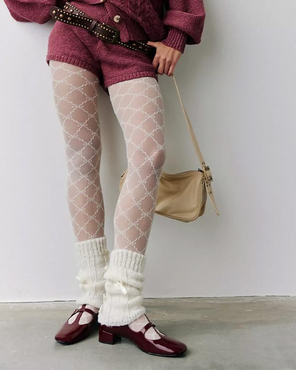 Ribbon Chain Tights - Cream Sale