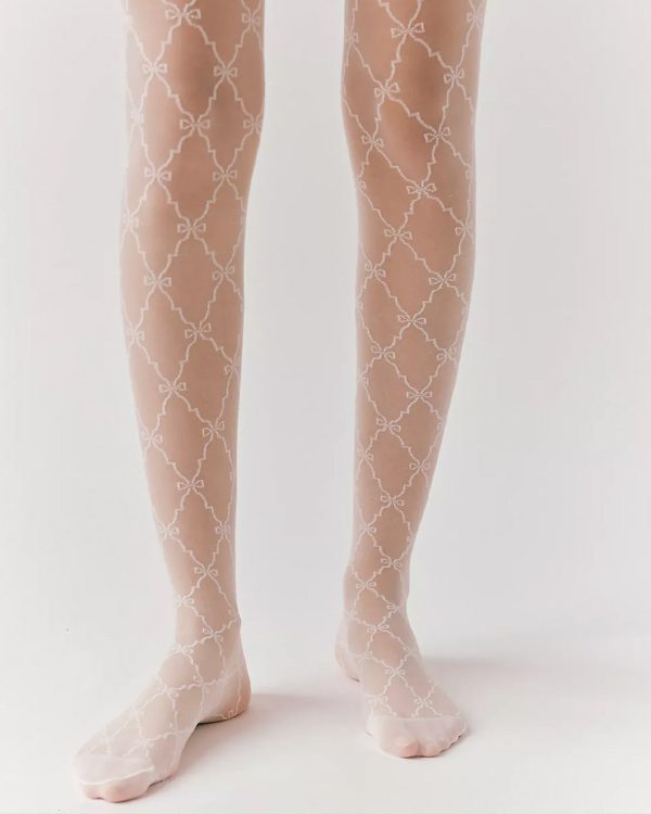 Ribbon Chain Tights - Cream Sale